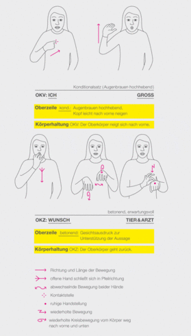 Übersetzung Deutsch - Deutsche Gebärdensprache anhand von Zeichnungen und Transkription