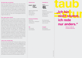 Vorderseite vom Faltblatt zum Thema Sprache (taub=stumm)