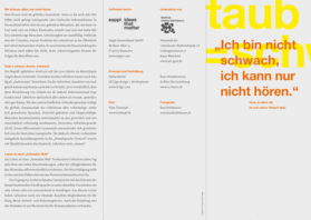 Vorderseite vom Faltblatt zum Thema Einschränkungen im Alltag (taub=schwach)